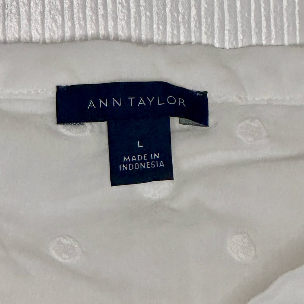 Ann Taylor White Swiss Dot Ruffle Blouse L Romantic Feminine Top - Picture 5 of 9
